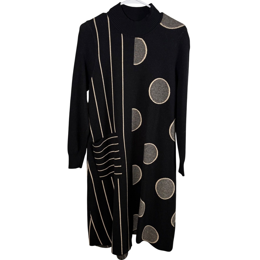 Patrizia Luca Sweater Dress Women's O/S Black Geometric Polka Dot Mod Artsy